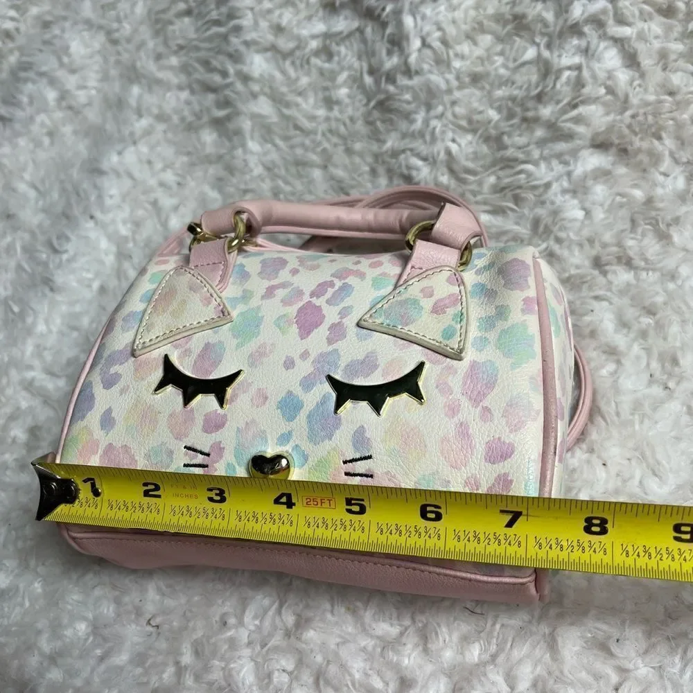 Betsey Johnson  mini Barrel bag marble pink,beige & blue pink straps gold accent